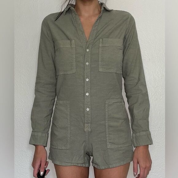 NWT Frank & Eileen XXS Ireland Playsuit Sage Green Pockets Long Sleeve Boho Chic - Picture 9 of 10